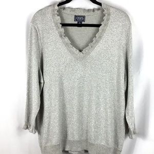 Chaps Classics vneck silver sparkle sweater